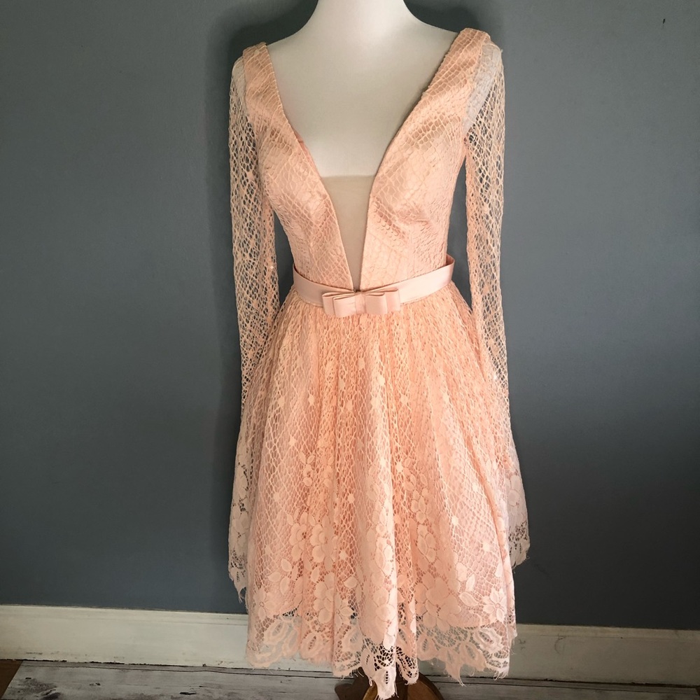 Pink lace dress.
